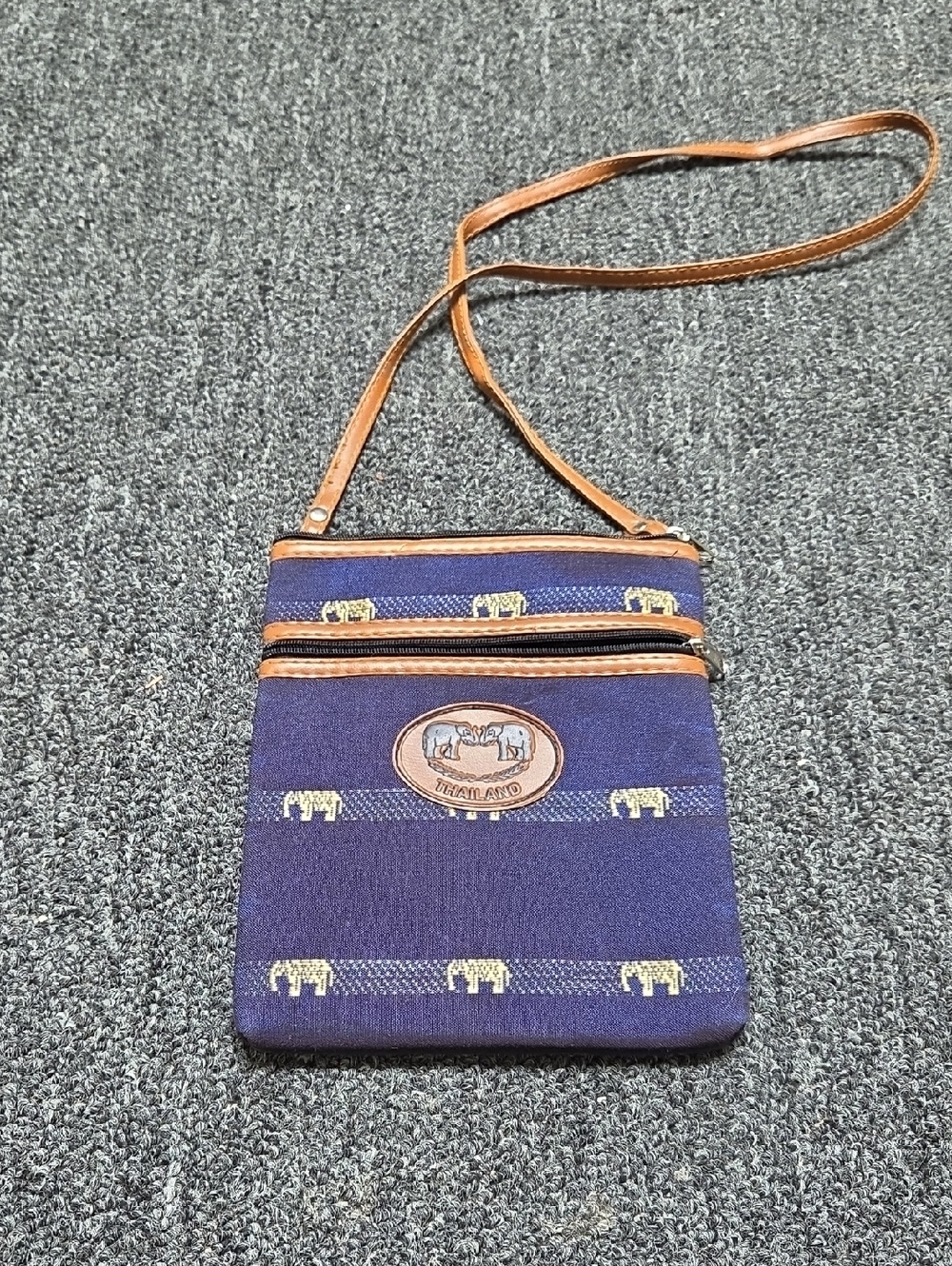 Thailand Elephant Crossbody Bag with Tan Trim